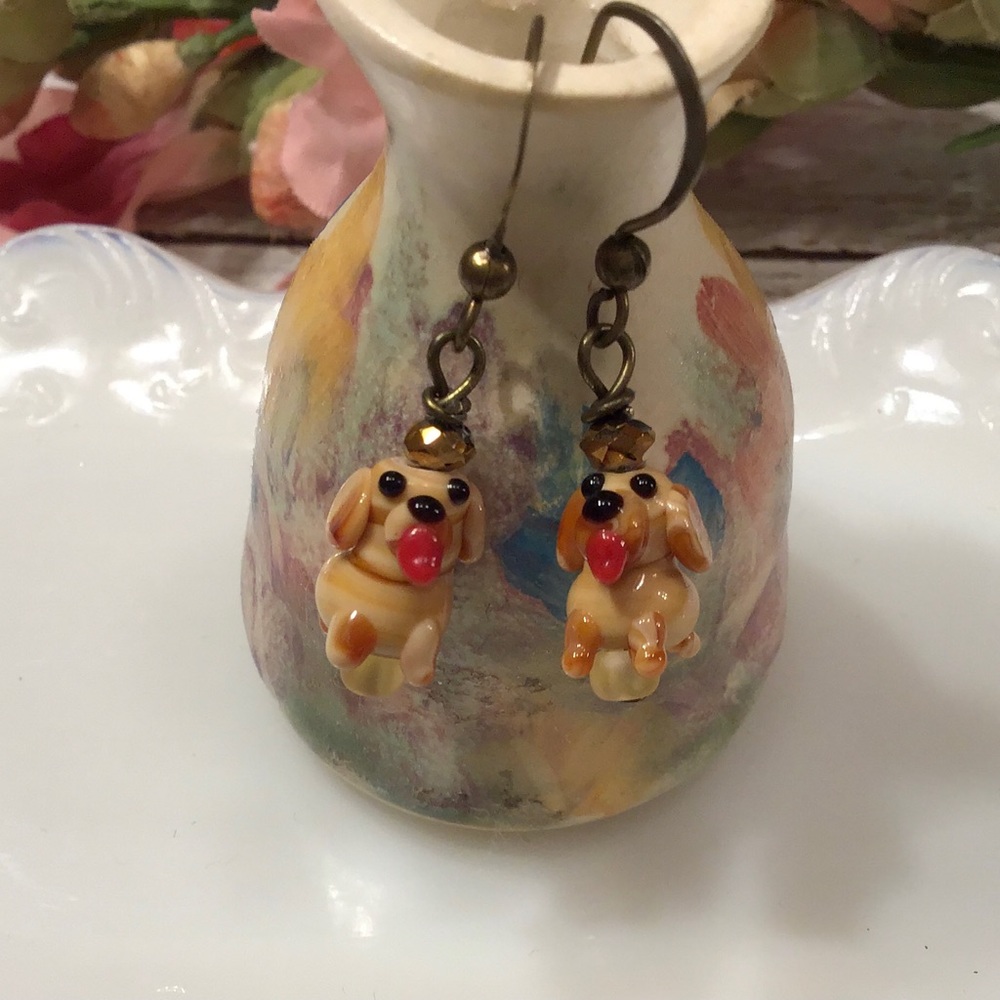 Glass-Blown Dog Earrings
